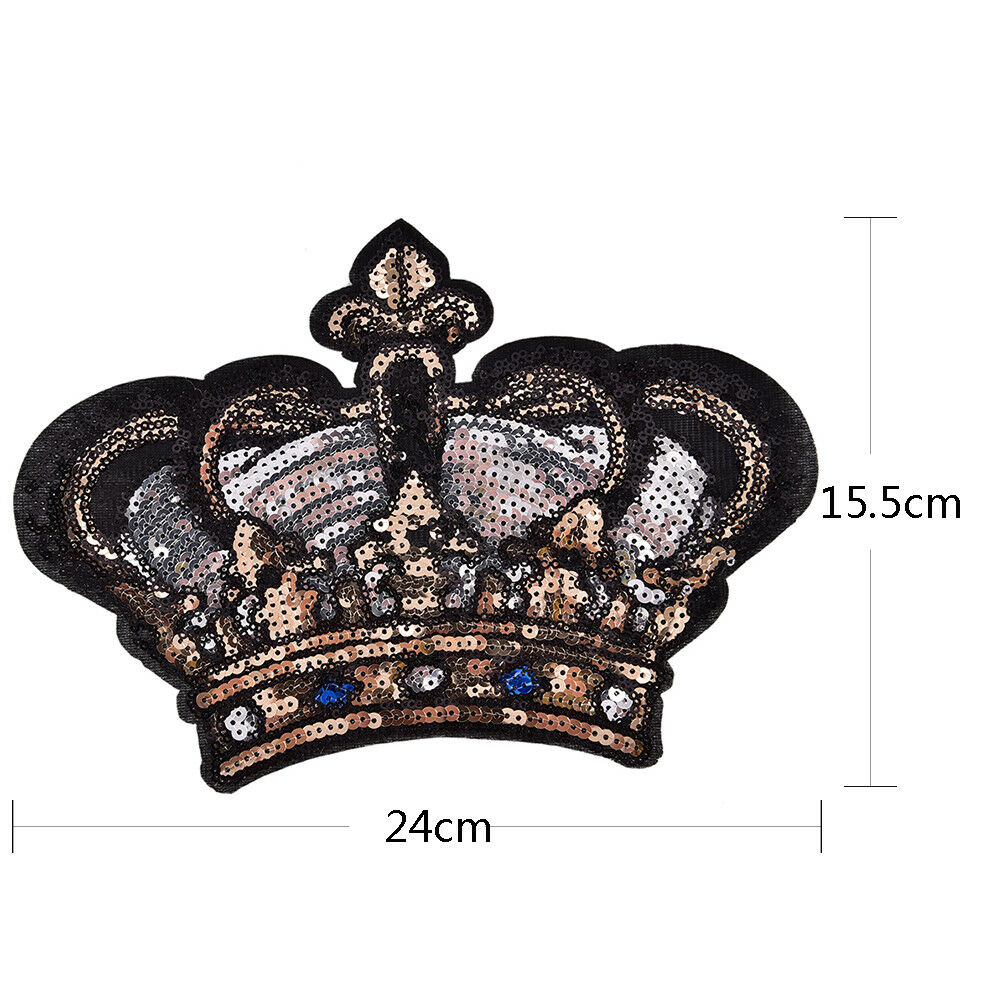 Large Crown Patch Badge Cartoon Sequin Iron On Sewing On For Clothes Stick.l8