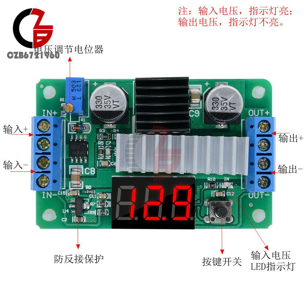 DC-DC LTC1871 Boost LED Voltmeter Module 3.5 to 30V 100W Step up Power Module
