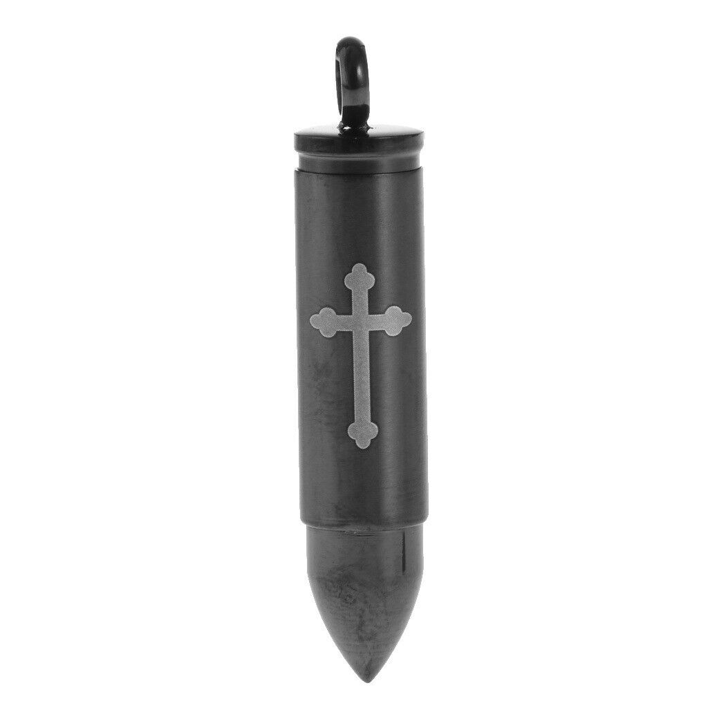 Stainless Steel Bullet Shape Cross Cremation Urn Memorial Pendant wife
