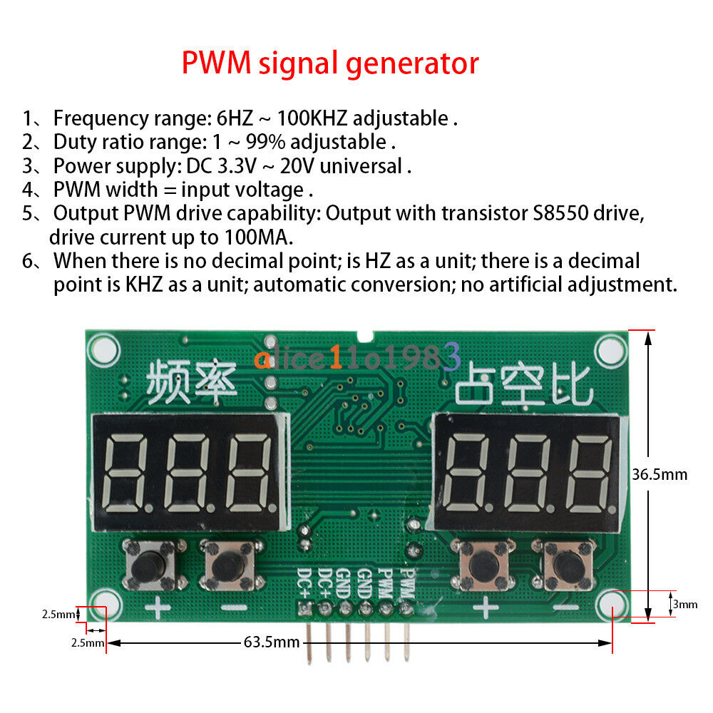 6Hz-100KHz PWM Pulse TM1637 Frequency Square Wave Signal Generator Duty Cycle
