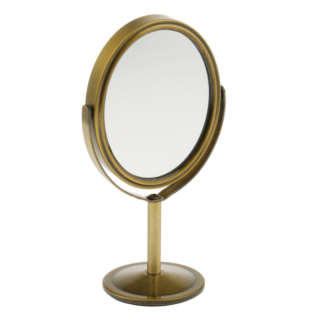 3in Mini Dual Side Normal Magnifying Oval Stand Makeup Table Mirror Bronze