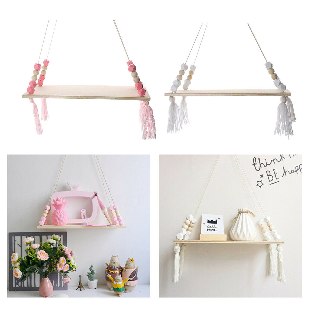 2x Wooden Floating Shelves Bracket Flower Vase Holder for Books Toys Set