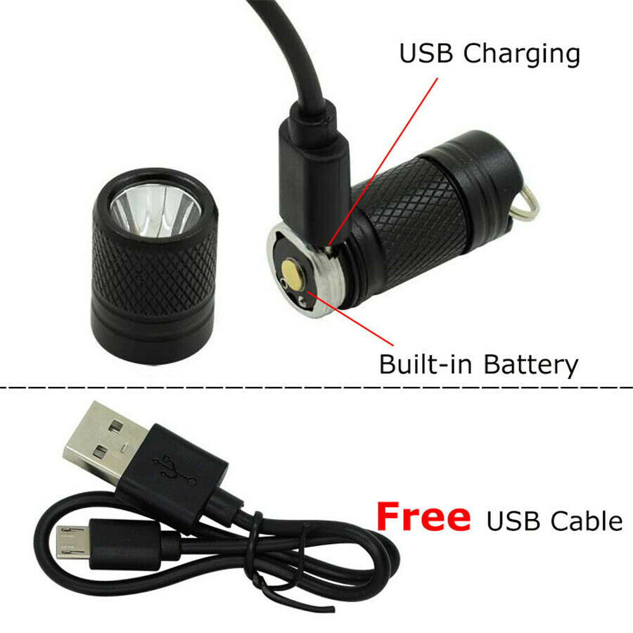 1Pcs Portable Mini Flashlight USB White LED Light Keychain Torch + 10180 Battery