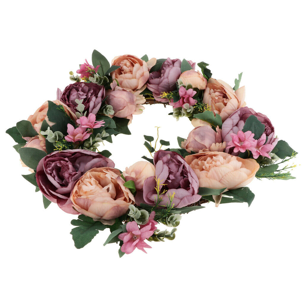 Artificial Peony Silk Flower Leaves Door Wreath Garland Wedding Decor 4