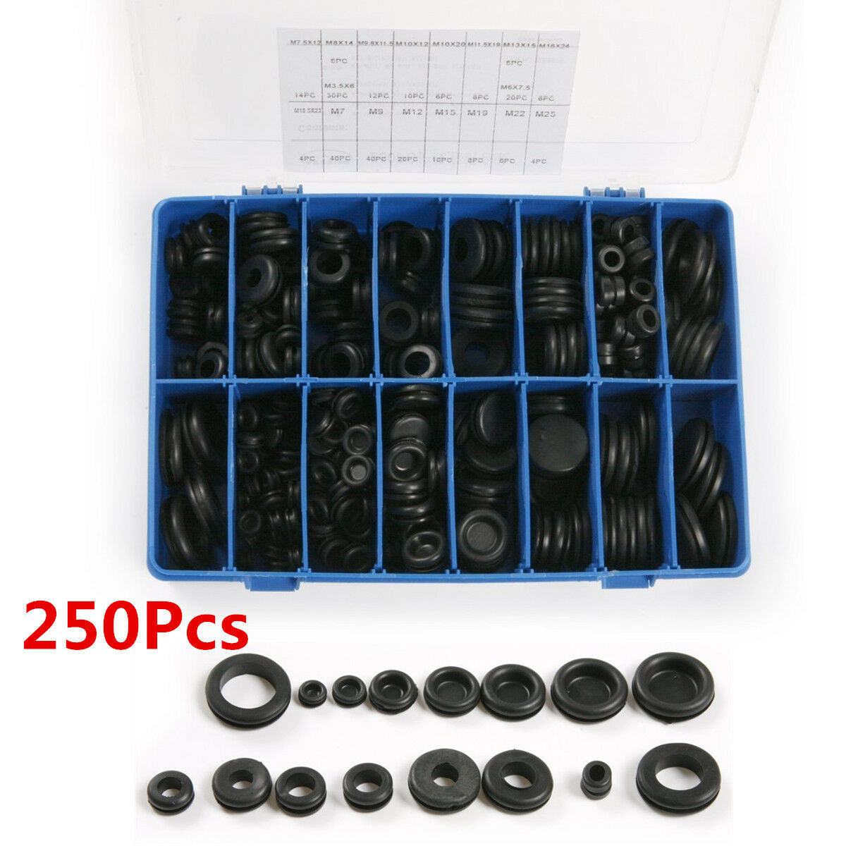 250pcs Rubber Grommet Assortment Set Electrical Firewall Wire Gasket Wiring Kit