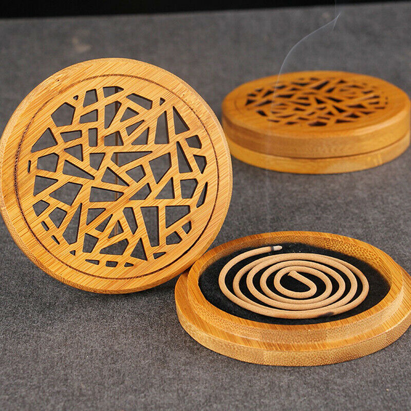 Round Bamboo Incense Burner Coil Incense Burners Incenso Censer Room Deco.l8