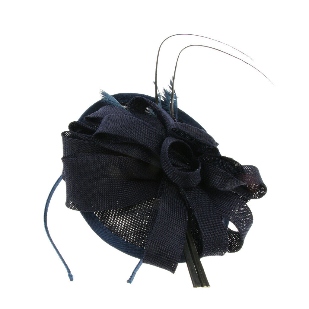 Sinamay Fascinator Women Flower Derby Hat Wedding Bridal Headpieces Navy