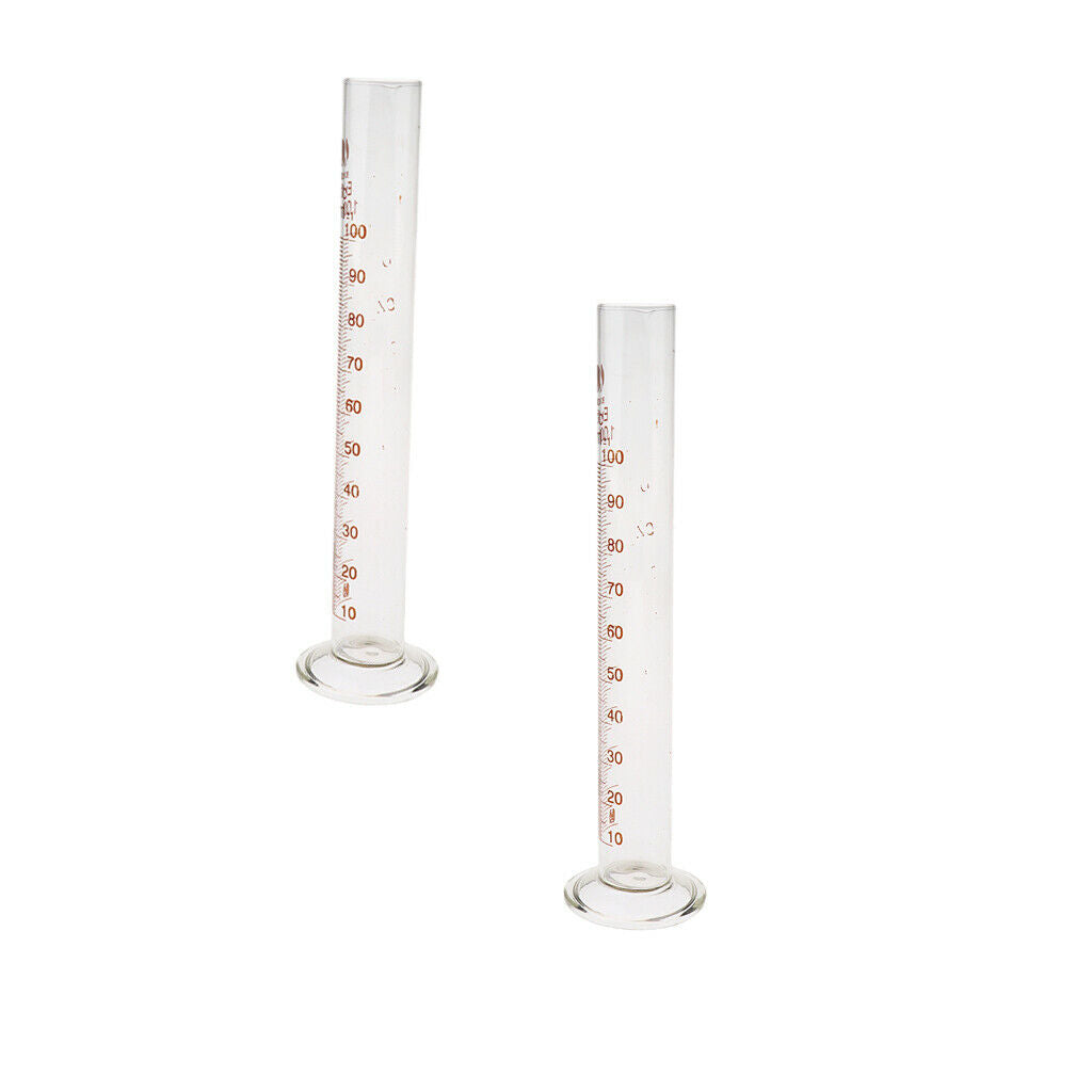 2x100ml Professional Graduated Glass Measuring Cylinder Chemistry Lab Spout
