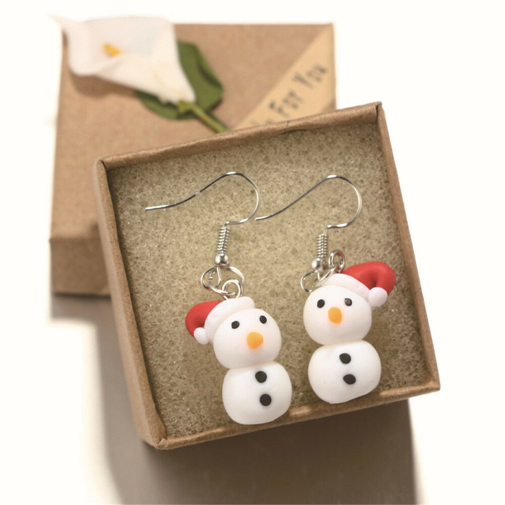 New Christmas Snowman Pendant Handmade Soft Pottery Earring Polymer Clay Jewelry
