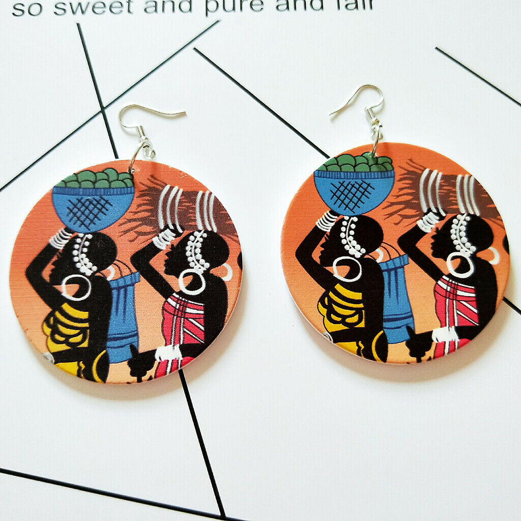 10 Pieces Wooden Africa Girls Earrings Pendants DIY Jewelry Making Charms 5