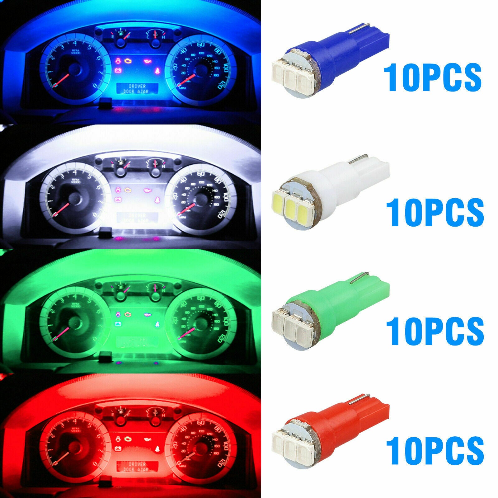40x T5 74 3-SMD-3020 LED Speedometer Instrument Gauge Cluster Dash Light Bulbs