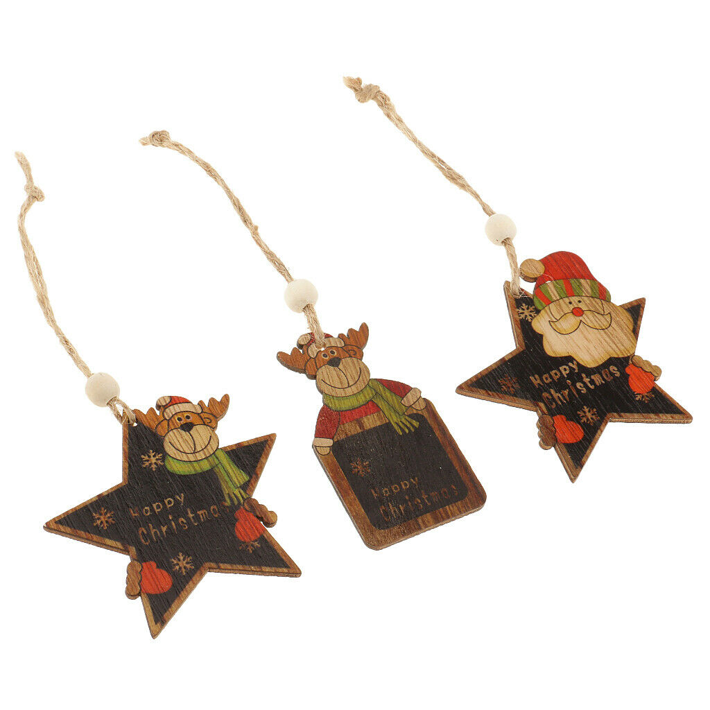 3pcs Wood Christmas Tree Decoration Xmas Hanging Reindeer Santa Ornaments