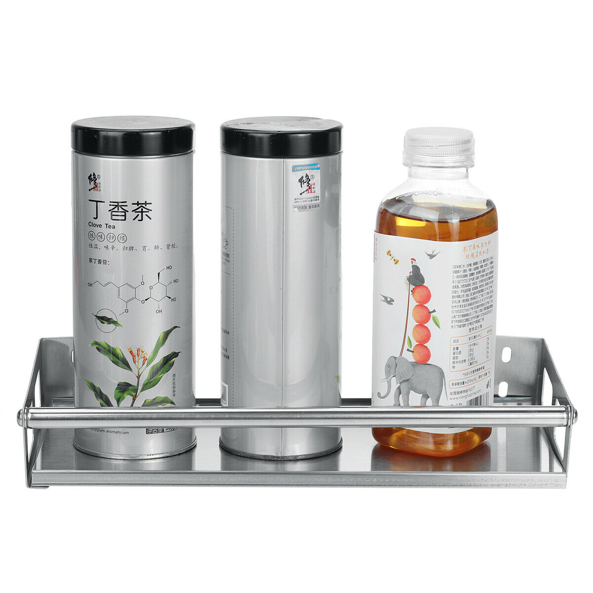 Kitchen 30cm Rack Organizer Wall Mounted Sauce Bottle Shelf Stainless Steel +
