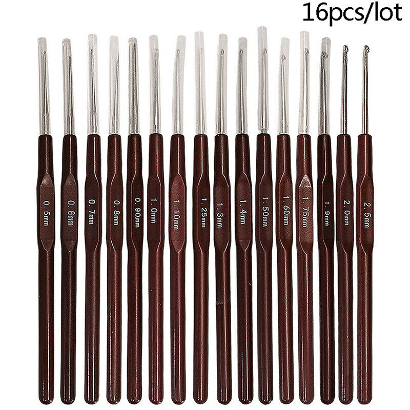 16pcs Plastic Handle Crochet Hooks Handle Knitting Needles Set Crochetin.l8