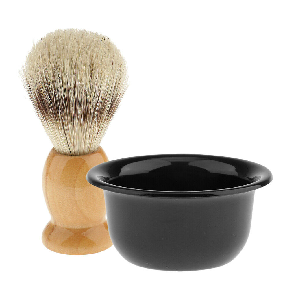 Men's Shaving Brush Plastic Mug Bowl Black Cup Salon Barber Beard Shave Set