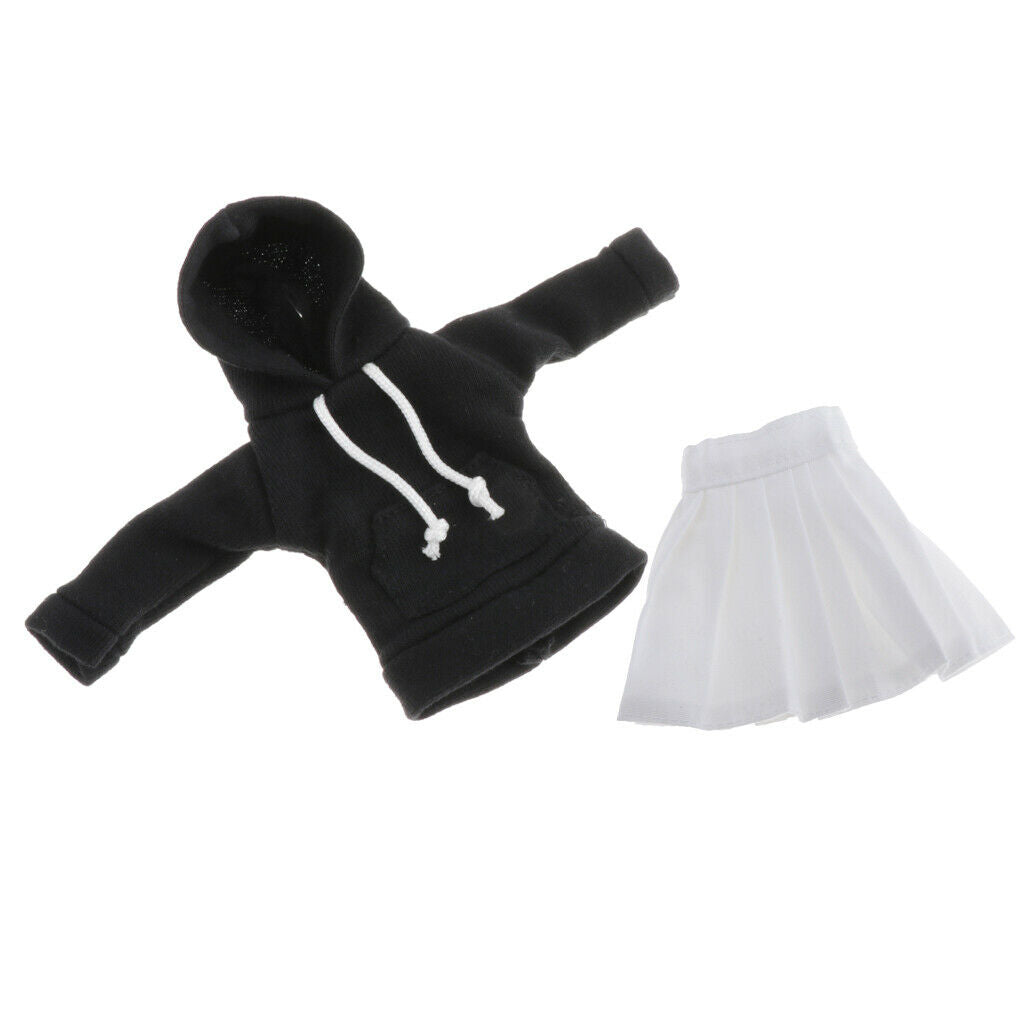 Fashionable BJD Black Hoodie with Pleated Skirt for 1/6 Dollfie SD Accessory