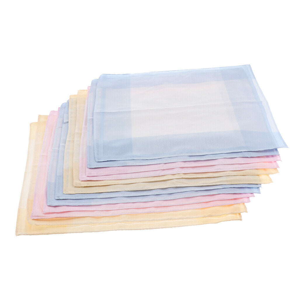 Pack of 12 Assorted Cotton Handkerchief Plaid Print Pocket Square Soft Hanky