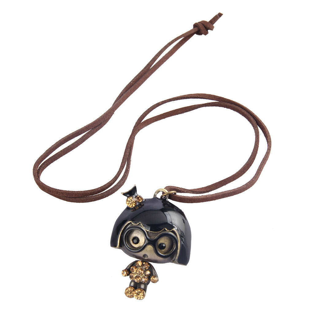 Cute Glasses Girl Pendant Wax Rope Necklace Fashion Jewelry Black