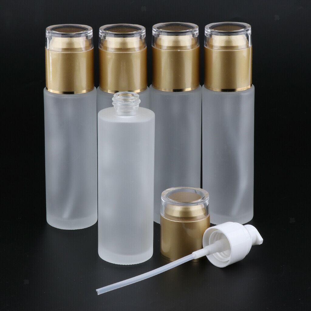 5Pcs Glass Pump Bottle Refillable Cosmetic Container Leak Proof 80ml  Golden