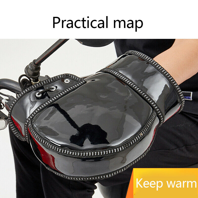 2X PU Motorcycle Scooter Handlebar Gloves Fur Muffs Winter Warm Mitts Waterproof
