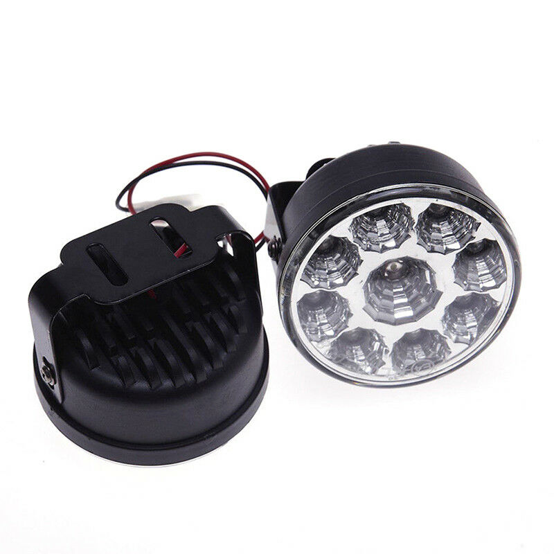2x 9LED DRL Car Fog Lamp Round Driving Running Daytime Light Head Light Whit Fx