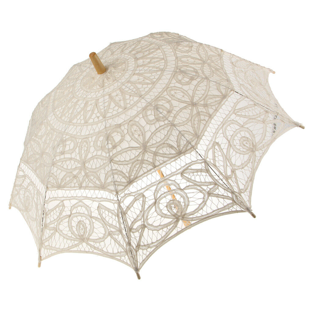 Lace Floral Umbrella Parasol Wedding Bridal Flower Girl Photo Prop Beige