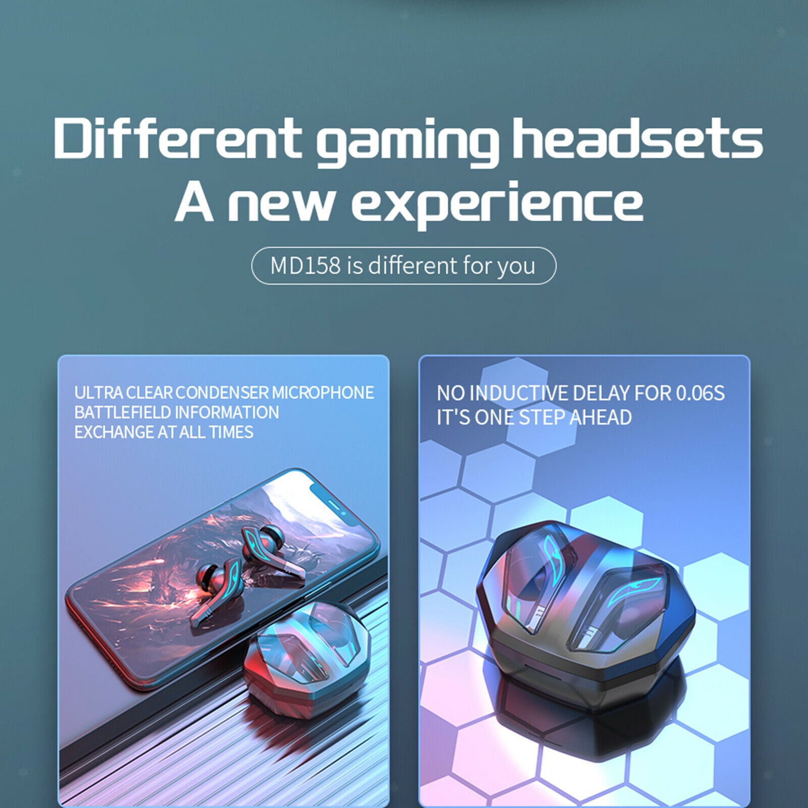 Wireless MD158 5.2 Bluetooth Earphone TWS In-ear Low Latency for Gamers