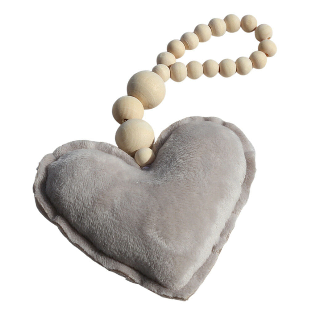 Wooden Beaded Grey Heart Hanging Ornament for Home Wedding DIY Decor