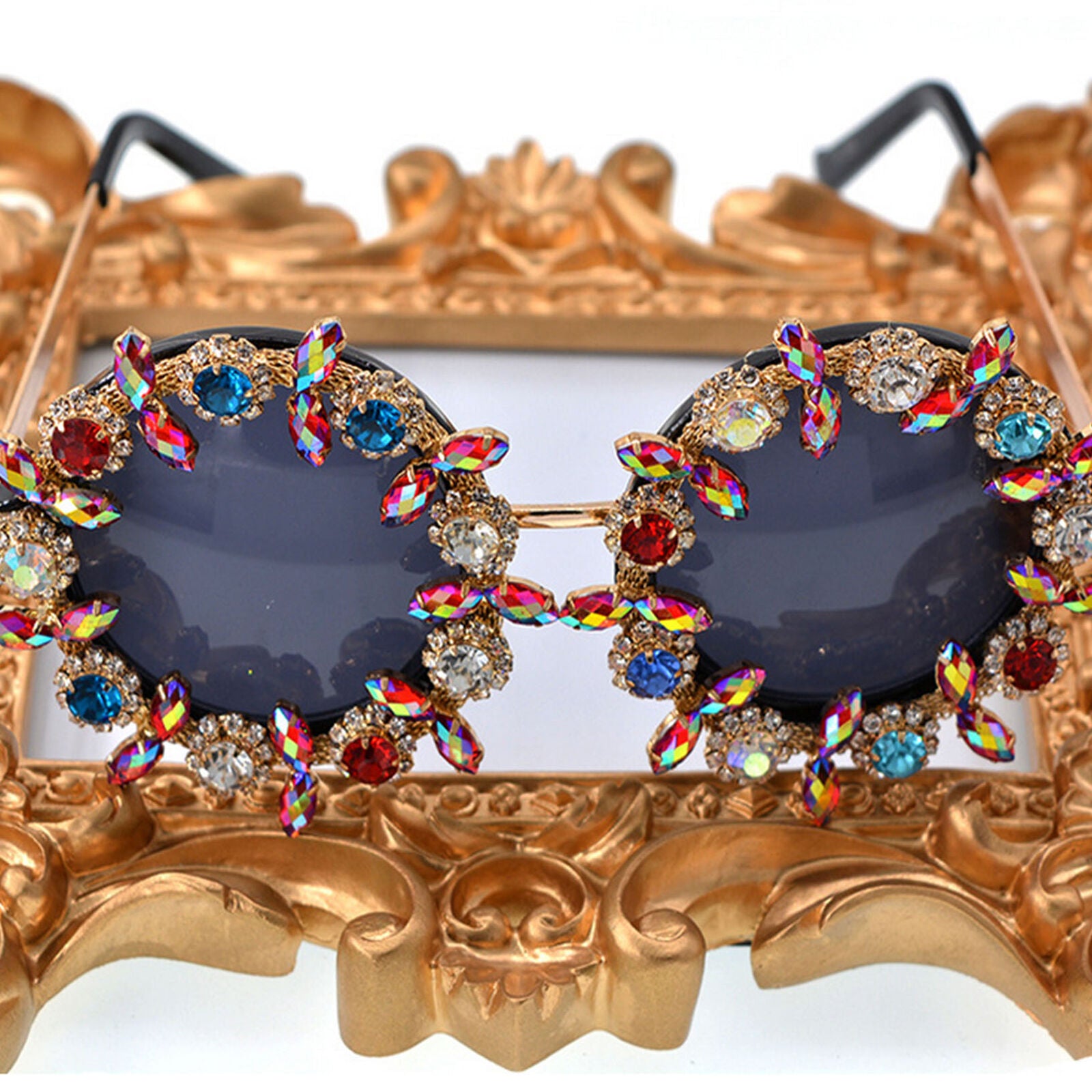 Luxury Round Oversized Rhinestone Sunglasses Handmade Women Fashion Shades