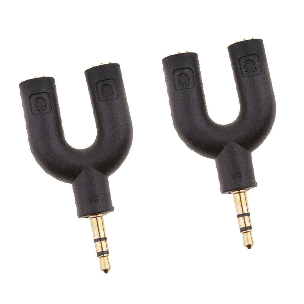 2Packs 3.5mm Double Jack Y Audio Splitter Headphone Adapters for Phone Mp3 Black