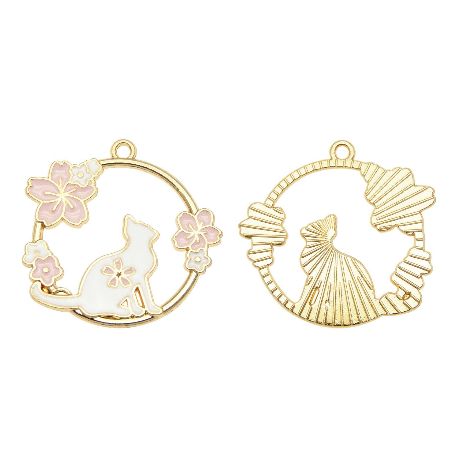 12 PCS Circle Flower Enamel Charm Bracelet Cat Hollow Alloy Pendant Jewelry 30mm