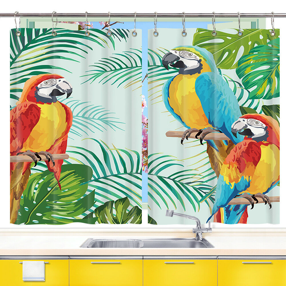 Watercolor Parrot Window Treatments for Kitchen Curtains 2 Panels, 55X39 Inches