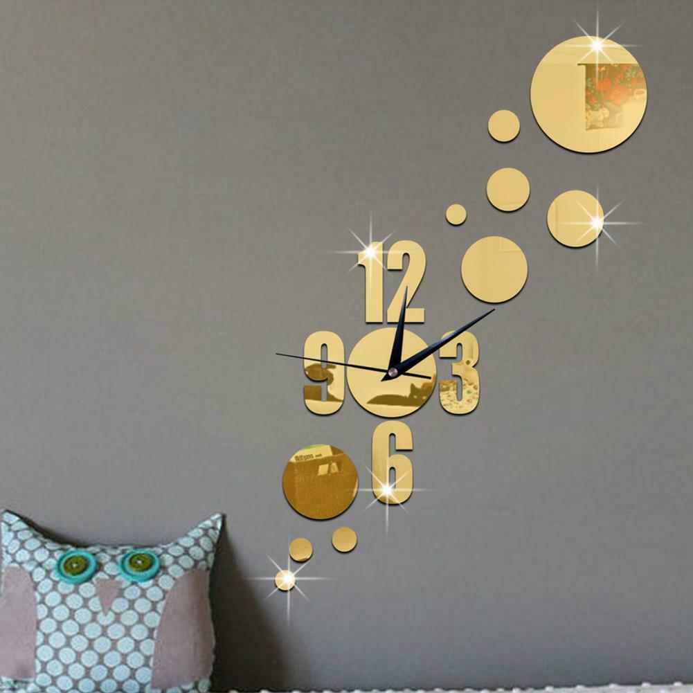 Dot Acrylic Mirror Clock Stickers Waterproof DIY Home Background Wall Decor @