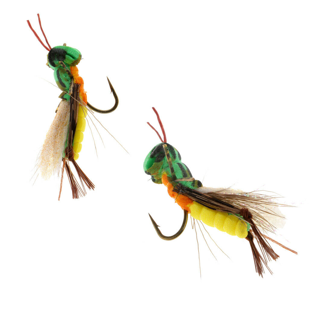2pcs Realistic Grasshopper Topwater Lures Floating Fly Fishing Flies 0.5g