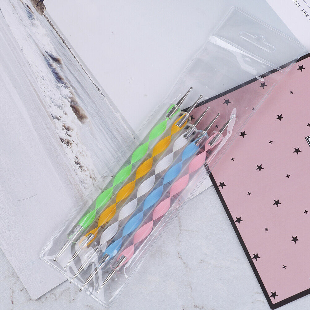 5pcs 2 way marbleizing dotting manicure tools painting dot pen nail art paint Kt