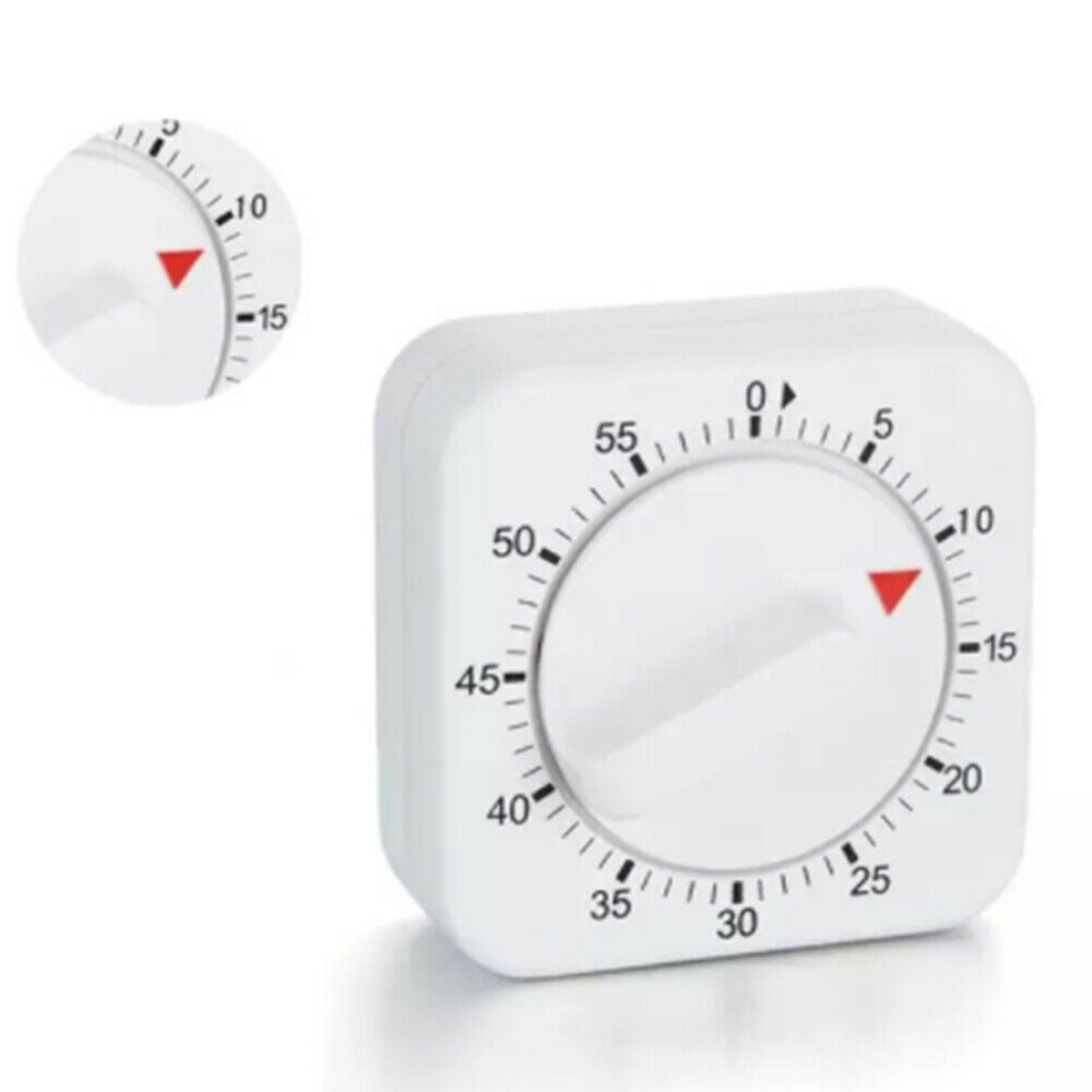 White Square Mechanical Timer 60 Minutes Kitchen Count Down Alarm Clock Timer