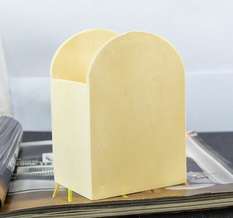 Wooden Semicircle Pencil Case Box Office Desk Accessories Pen Holder Organizer