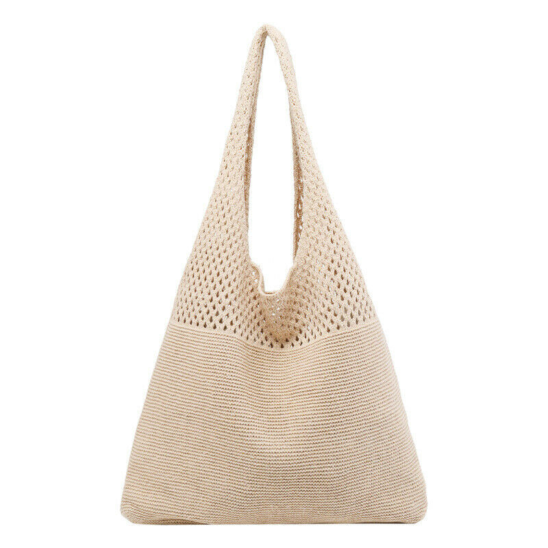 Retro Crochet Beach Handbag for Girls,Summer Hollow Out Hand Woven Totes BagC9P6