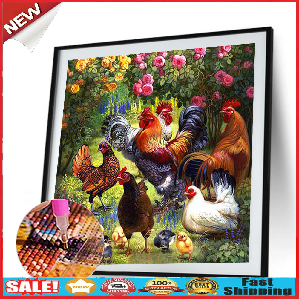 DIY Diamond Full Square Drill Painting Garden Chickens Rhinestone Picture @