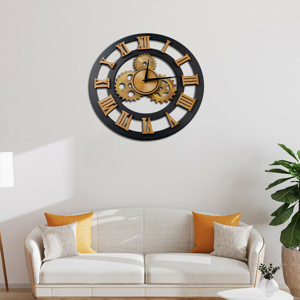 15 inch Large Gear Wall Clock Industrial Roman Numerals Silent Quartz Clock