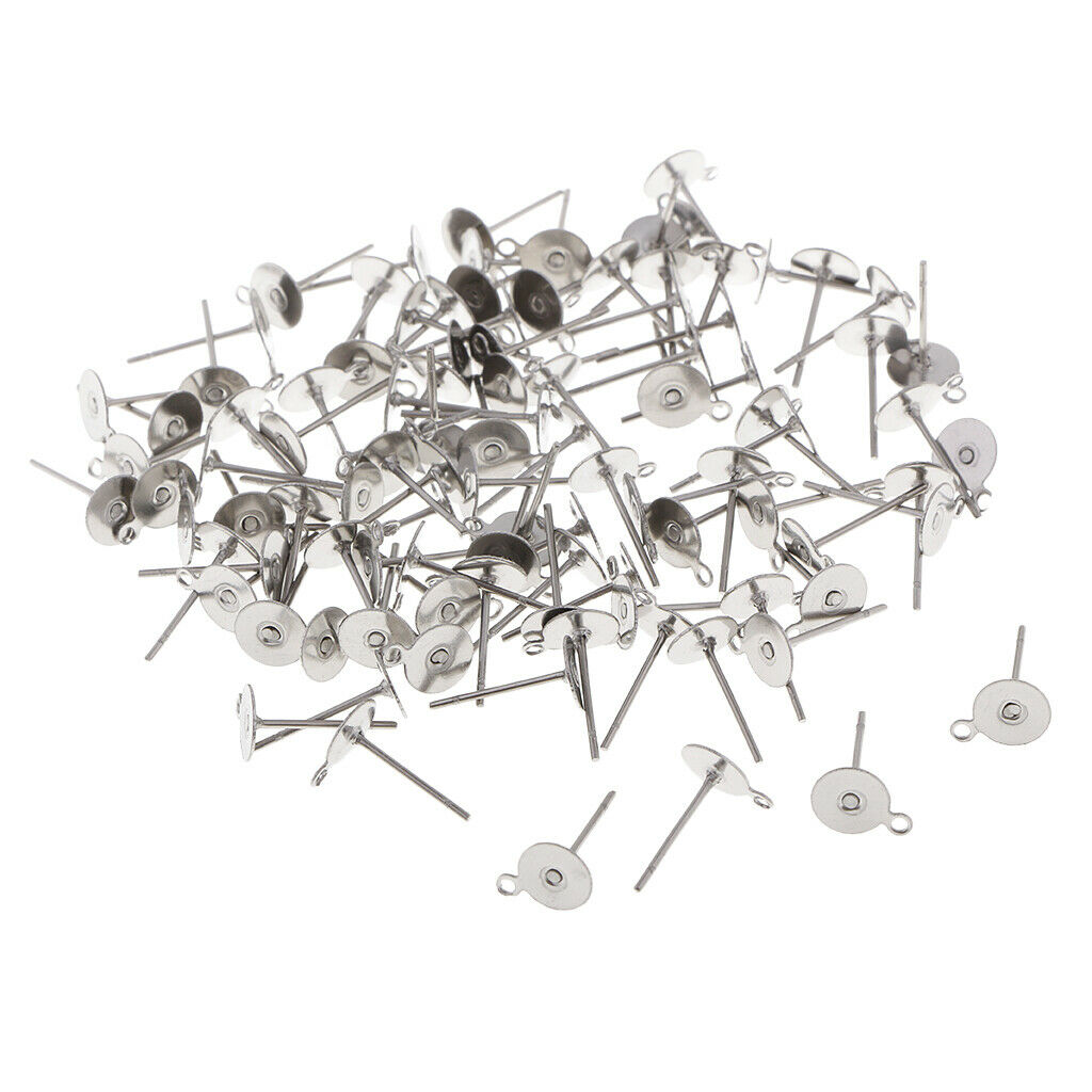 100 6mm Stainless Steel Stud Earring Blank,Jewellery Making,Loop DIY Earring