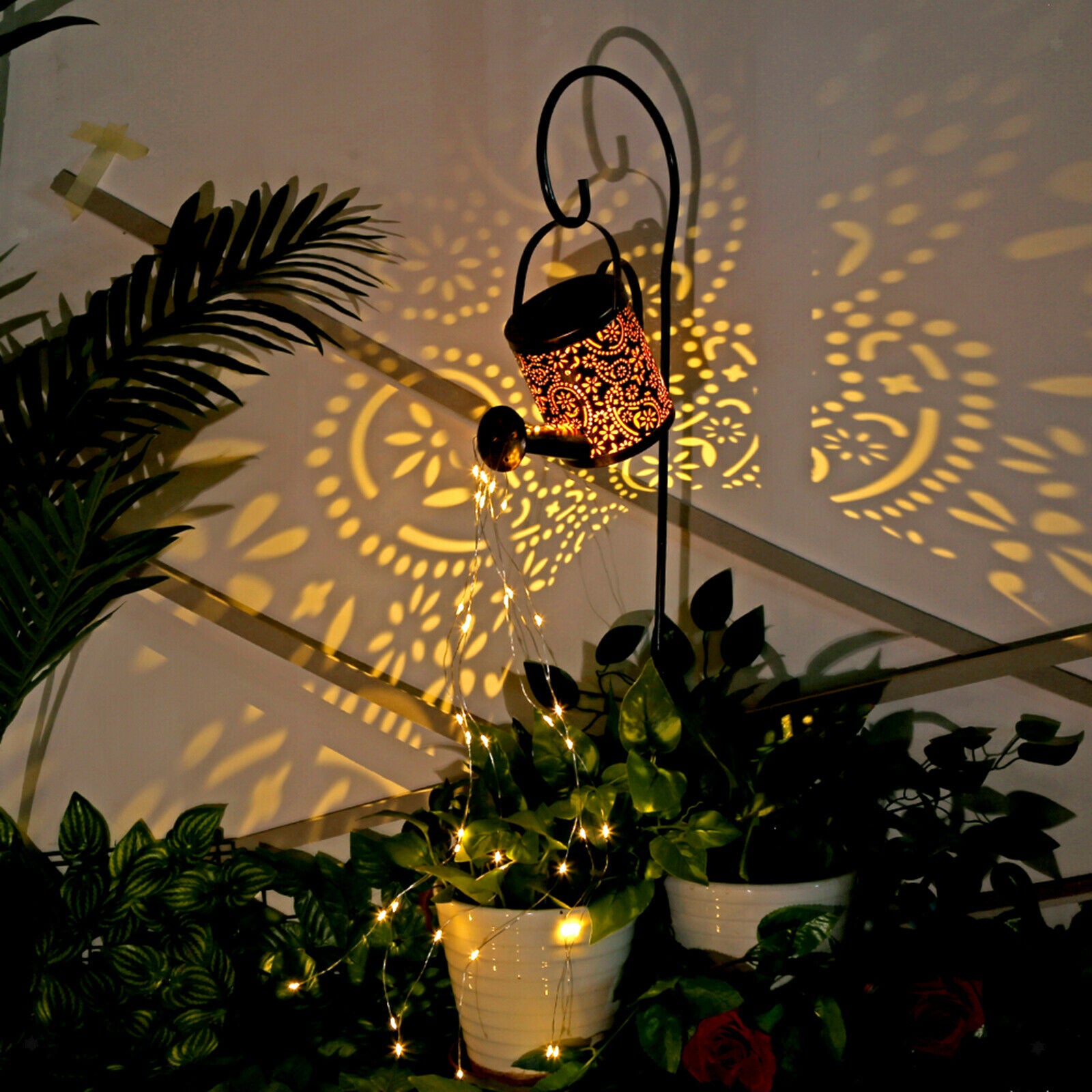 LED Waterproof Waterfall Lights Garden Vine Sloar Watering Can String Lights