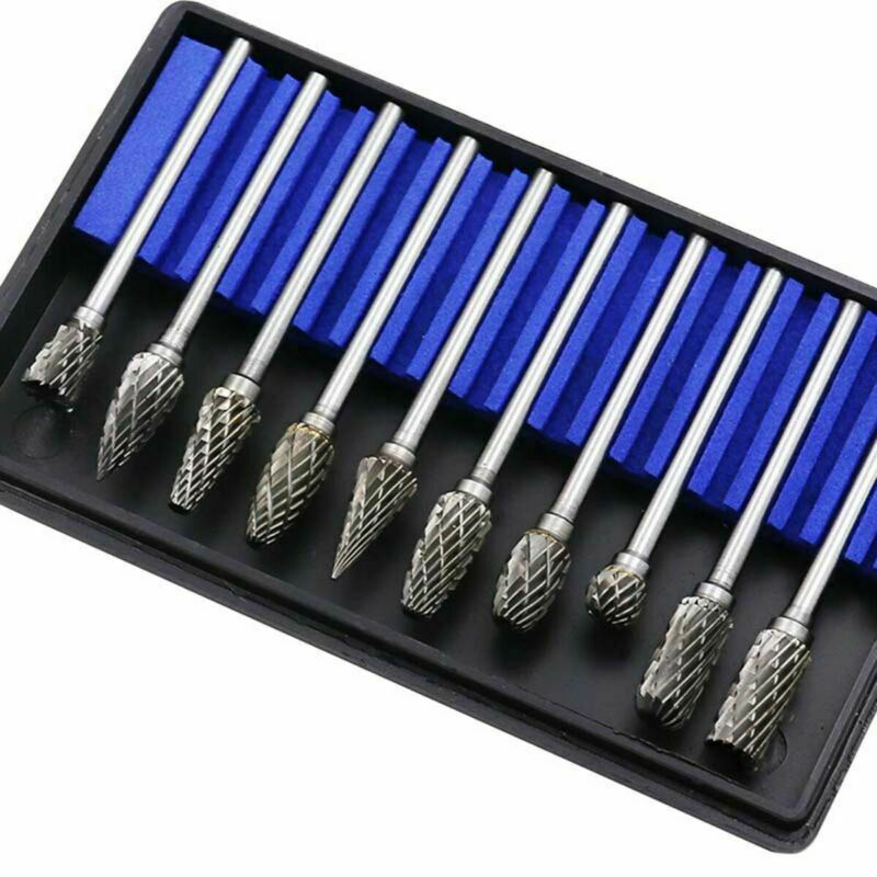 10PC Rotary Burr Set Head Tungsten Carbide Burrs 1/8 Shank Die Grinder Bit Tool