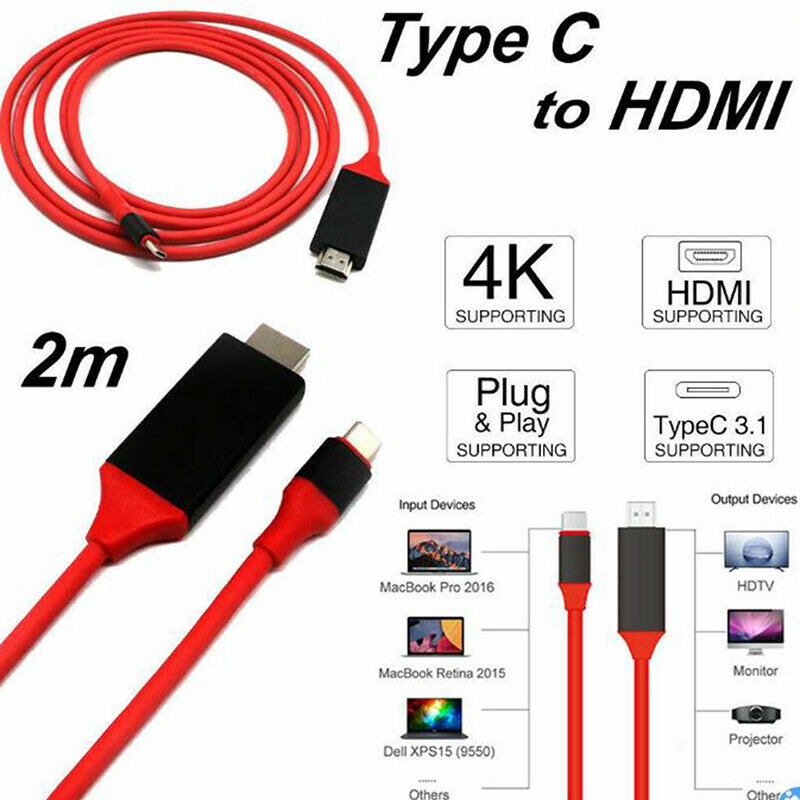 USB-C Type C to HDMI Cable AV TV Adapter USB 3.1 Plug And Play 4K HD Video CBDA