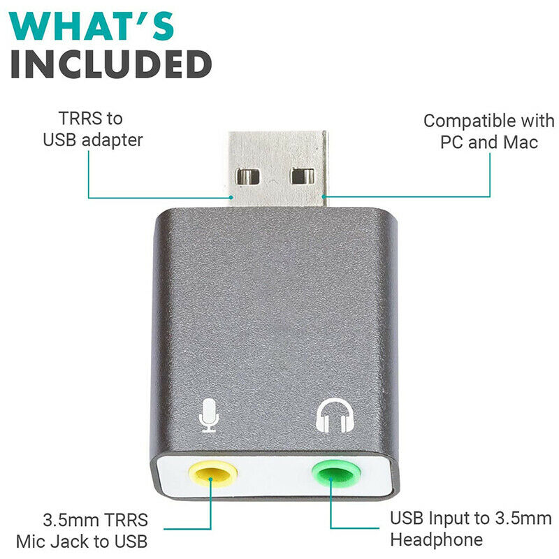 3.5mm TRS Microphone to USB 2.0 Stereo Audio External Sound Card Adapter for PV3