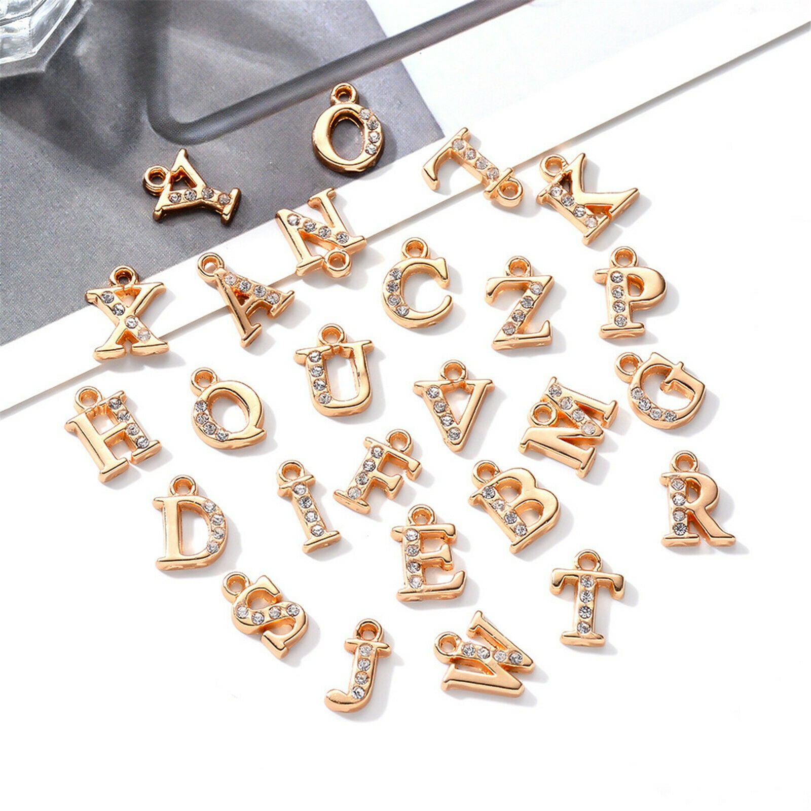 Jewelry DIY Pendant Alloy 26 Alphabet A-Z Letters Set Rhinestone Charms Crafts