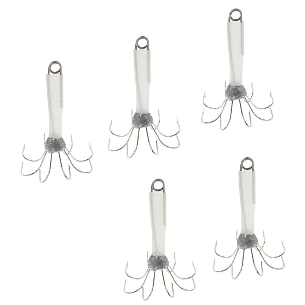 5pcs Plastic Glow in Dark Squid Lure Hook Luminous Bait Squid Jig Hard Baits