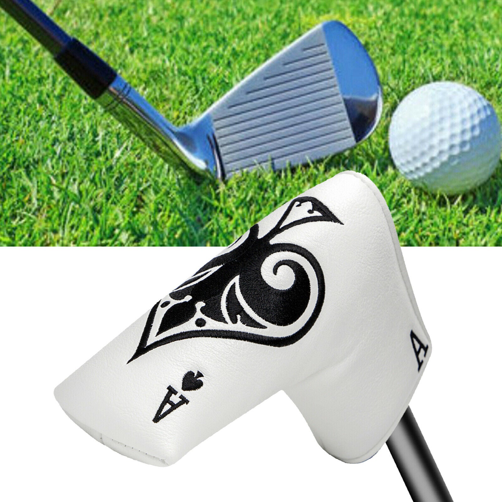 Golf Putter Blade Head Cover w/Bird Embroidery &Closure Waterproof Headcover