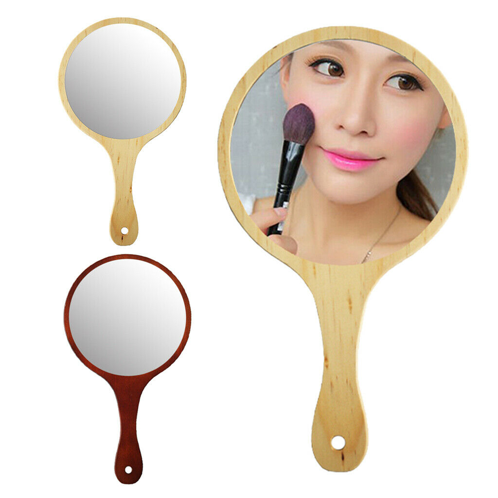 2 Pcs Durable Wooden Hand Held Mirror For Women Makeup Tattoo Beauty Tools