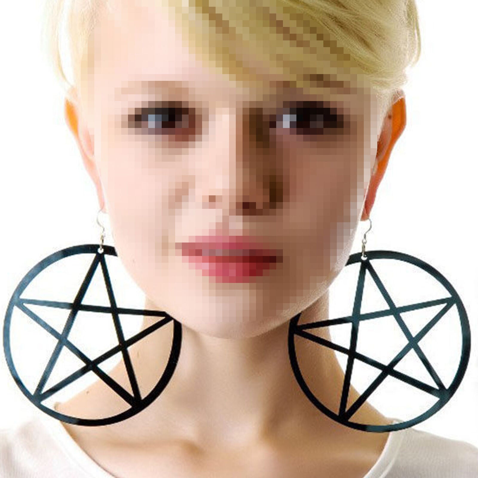 Women Punk Large Pentagram Earrings Large Hoop Pentacle Gothic Ear Stud Fashion